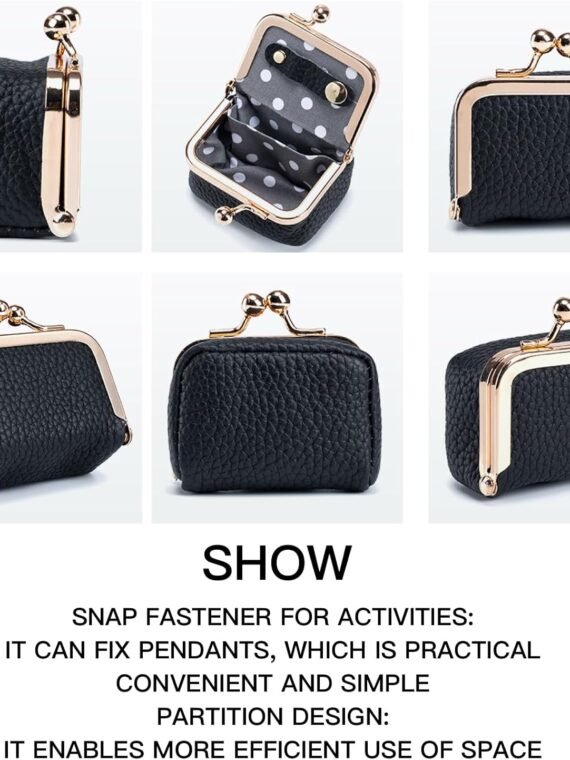 Royal Bagger Genuine Cow Leather Mini Jewelry Box Women's Coin Purse Solid Color Kiss Lock Change Pouch Casual Style Small Storage Bag for Women 1894 (New Black1)