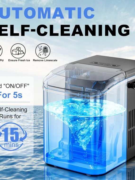 NEWBULIG Ice Makers Countertop with Handle, Portable Ice Machine, 9 Bullet Cubes in 6 Mins, 26lbs in 24Hrs, Auto-Cleaning, with Basket and Scoop, for Home, Kitchen, RV, Camping, Black
