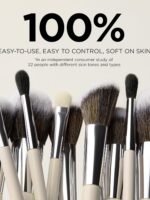 HALEYS Beauty 5-Piece Makeup Brush Set, For Streak Free Application of Liquid, Cream or Powder, Set Includes Kabuki, Powder, Contour, Crease & Lid, Make Up Bag Essentials, Vegan, Gift for Women