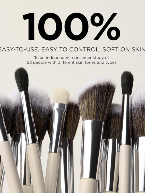 HALEYS Beauty 5-Piece Makeup Brush Set, For Streak Free Application of Liquid, Cream or Powder, Set Includes Kabuki, Powder, Contour, Crease & Lid, Make Up Bag Essentials, Vegan, Gift for Women