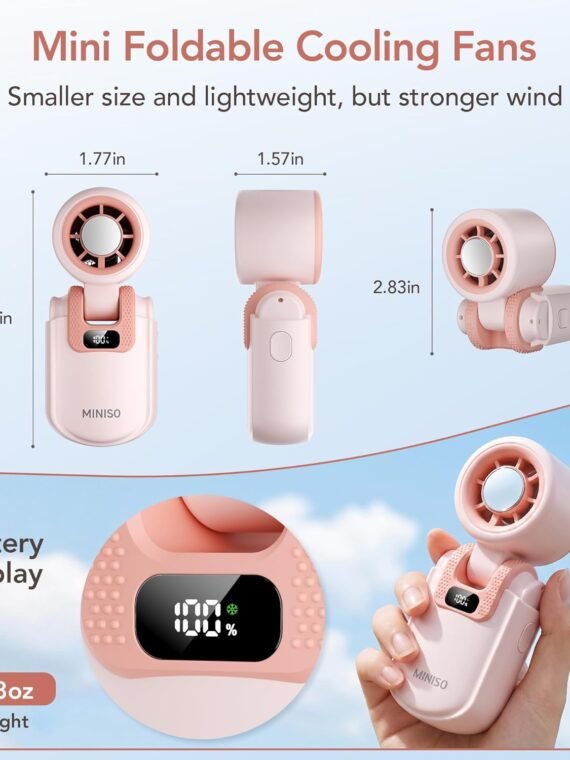 MINISO Mini Fan Handheld, 2400 mAh Rechargeable, 3 in 1 USB Small Portable Turbo Fan, 5-Speed, Foldable with Ice Cooler, Max 8 H Cooling Personal Fan for Travel, Office, Subway, Shopping, Camping