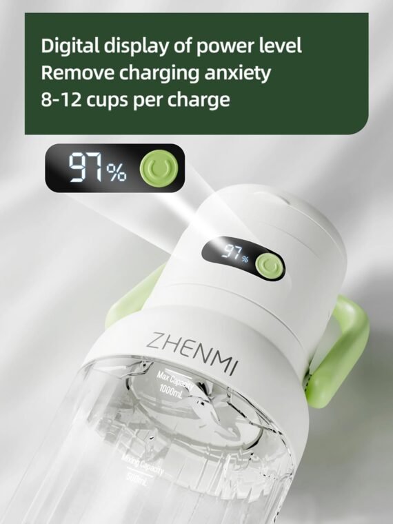 Portable blender, personal blender for smoothies and milkshakes, cordless, 33 oz BPA-free container, 18000 RPM motor, leak-proof lid with straw nozzle, USB-C rechargeable, easy-to-clean parts (green).