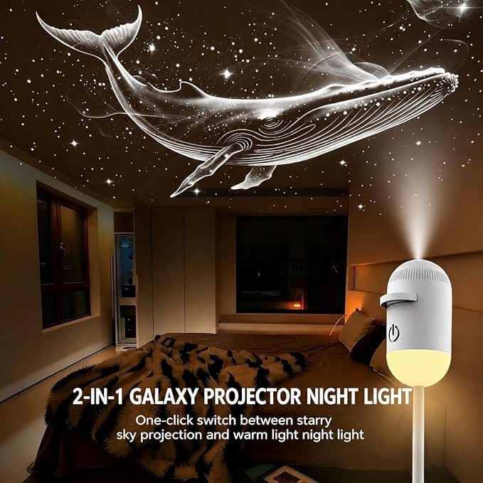 2-in-1 Galaxy Projector Night Light, USB Starry Sky Night Light Projector for Bedroom, Mini LED Ceiling/Wall Projection Lamp with 360° Rotation, for Kids Adults Gifts (6 Slides)