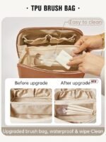 EACHY Travel Makeup Bag, Large Capacity Cosmetic Bag for Women, Waterproof PU Leather, Flat Open Portable Toiletry Bag for Skincare, Brushes & Travel Essentials