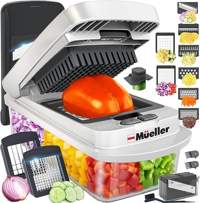 Mueller The Real Original Pro Chopper (2013), Mandoline 8-blade food vegetable chopper, onion and vegetable cutter, with container, kitchen gadgets and essentials (10-in-1)