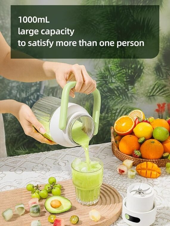 Portable blender, personal blender for smoothies and milkshakes, cordless, 33 oz BPA-free container, 18000 RPM motor, leak-proof lid with straw nozzle, USB-C rechargeable, easy-to-clean parts (green).