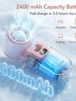 MINISO Mini Fan Handheld, 2400 mAh Rechargeable, 3 in 1 USB Small Portable Turbo Fan, 5-Speed, Foldable with Ice Cooler, Max 8 H Cooling Personal Fan for Travel, Office, Subway, Shopping, Camping
