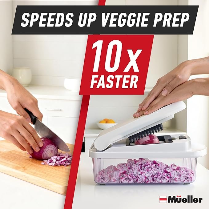 Mueller The Real Original Pro Chopper (2013), Mandoline 8-blade food vegetable chopper, onion and vegetable cutter, with container, kitchen gadgets and essentials (10-in-1)