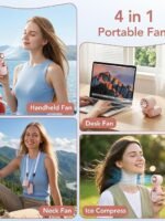 MINISO Mini Fan Handheld, 2400 mAh Rechargeable, 3 in 1 USB Small Portable Turbo Fan, 5-Speed, Foldable with Ice Cooler, Max 8 H Cooling Personal Fan for Travel, Office, Subway, Shopping, Camping