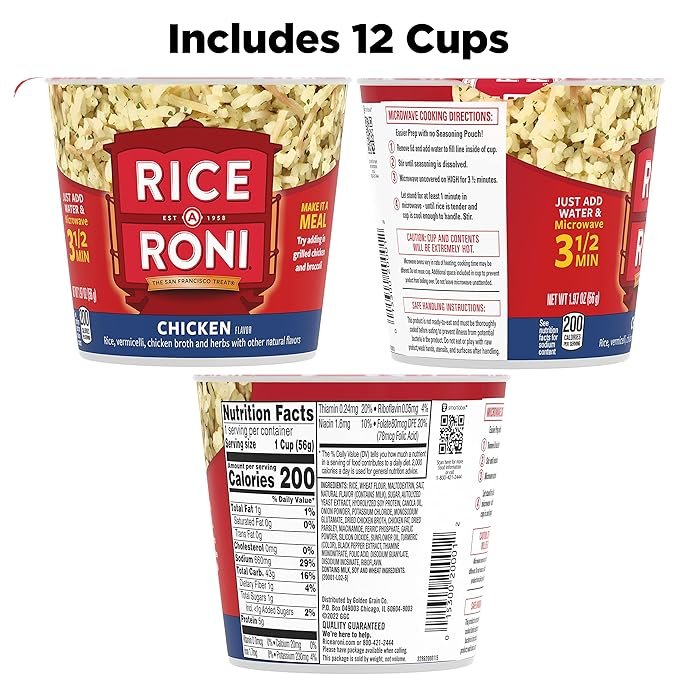 Rice-A-Roni Cups, Chicken Flavor, 1.9 oz (approx. 55.8 g) 12-cup pack
