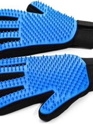 Upgrade Efficient Pet Hair Remover Gloves - Gentle Shedding Brushes for Dogs, Cats & Horses with Long and Short Hair - 1 Pair (Blue)