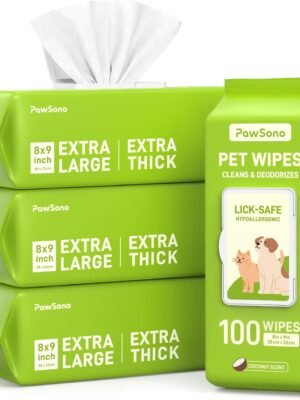 Hypoallergenic Pet Wipes for Dogs & Cats – Quick Clean & Deodorize Paws, Butt, Eyes, Ears, Face & Fur | Daily Grooming After Walks and Between Baths | Extra Large & Thick | Coconut Scented, 400 Count