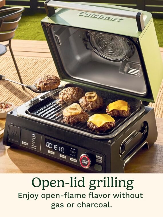 Cuisinart FlavorBoost™ 8-in-1 Outdoor Electric BBQ Grill & Portable Smoker, Air Fryer Grill Combo with Smart Probe, Smoke Drawer, 154 sq. in., Patio & Balcony Grill for Apartments, CEG-1302