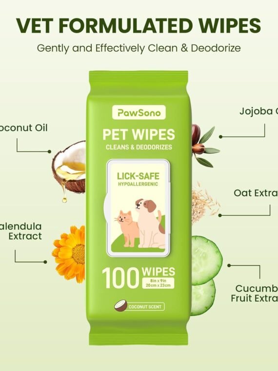 Hypoallergenic Pet Wipes for Dogs & Cats – Quick Clean & Deodorize Paws, Butt, Eyes, Ears, Face & Fur | Daily Grooming After Walks and Between Baths | Extra Large & Thick | Coconut Scented, 400 Count