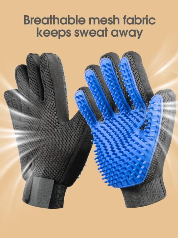 Upgrade Efficient Pet Hair Remover Gloves - Gentle Shedding Brushes for Dogs, Cats & Horses with Long and Short Hair - 1 Pair (Blue)