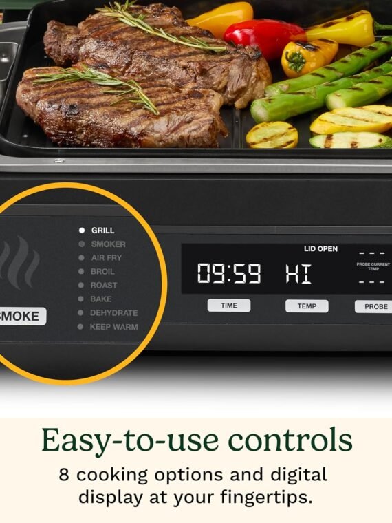 Cuisinart FlavorBoost™ 8-in-1 Outdoor Electric BBQ Grill & Portable Smoker, Air Fryer Grill Combo with Smart Probe, Smoke Drawer, 154 sq. in., Patio & Balcony Grill for Apartments, CEG-1302
