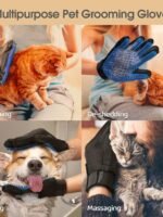 Upgrade Efficient Pet Hair Remover Gloves - Gentle Shedding Brushes for Dogs, Cats & Horses with Long and Short Hair - 1 Pair (Blue)