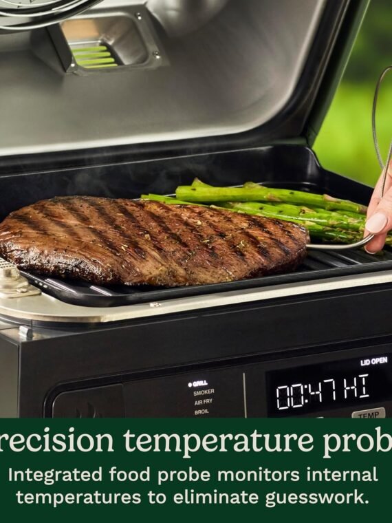 Cuisinart FlavorBoost™ 8-in-1 Outdoor Electric BBQ Grill & Portable Smoker, Air Fryer Grill Combo with Smart Probe, Smoke Drawer, 154 sq. in., Patio & Balcony Grill for Apartments, CEG-1302