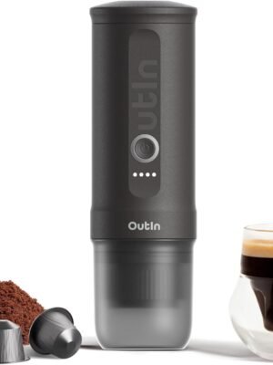 OutIn Nano Portable Electric Espresso Machine, Travel Coffee Maker for Camping, Car Coffee Maker Self-Heating with USB-C, With Ground Coffee & NS Capsule for RV, Hiking, Office