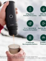 OutIn Nano Portable Electric Espresso Machine, Travel Coffee Maker for Camping, Car Coffee Maker Self-Heating with USB-C, With Ground Coffee & NS Capsule for RV, Hiking, Office
