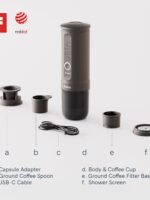OutIn Nano Portable Electric Espresso Machine, Travel Coffee Maker for Camping, Car Coffee Maker Self-Heating with USB-C, With Ground Coffee & NS Capsule for RV, Hiking, Office