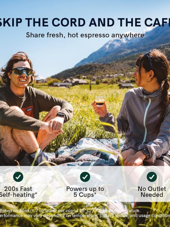 OutIn Nano Portable Electric Espresso Machine, Travel Coffee Maker for Camping, Car Coffee Maker Self-Heating with USB-C, With Ground Coffee & NS Capsule for RV, Hiking, Office
