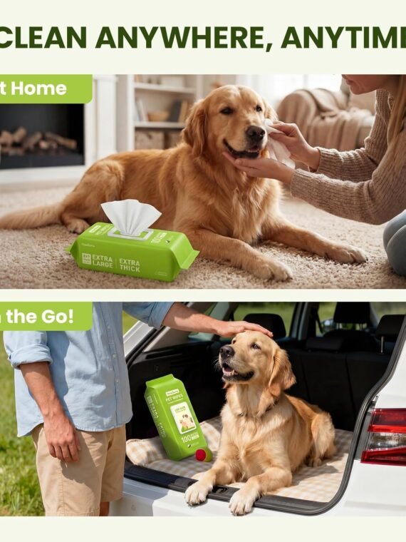 Hypoallergenic Pet Wipes for Dogs & Cats – Quick Clean & Deodorize Paws, Butt, Eyes, Ears, Face & Fur | Daily Grooming After Walks and Between Baths | Extra Large & Thick | Coconut Scented, 400 Count
